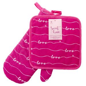 Kuchyňský SET rukavice/chňapka SWEET LOVE růžová 18x30 cm/20X20 cm , 100% bavlna