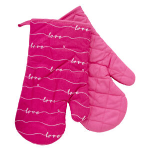 Kuchyňské bavlněné rukavice - chňapky SWEET LOVE růžová 100% bavlna 19x30 cm Balení 2 kusy - levá a pravá rukavice.