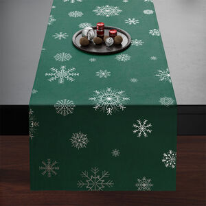 Vánoční ubrus - běhoun na stůl SNOWFLAKE smaragdová/stříbrná 40x140 cm Mybesthome