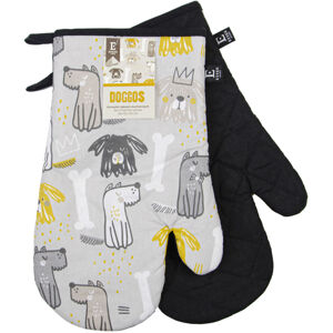 Kuchyňské bavlněné rukavice - chňapky DOGGOS šedá pejskový motiv 100% bavlna 19x30 cm Balení 2 kusy - levá a pravá rukavice.