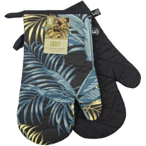 Kuchyňské bavlněné rukavice - chňapky LEAFY černá 100% bavlna 19x30 cm Balení 2 kusy - levá a pravá rukavice.