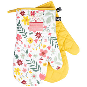Kuchyňské bavlněné rukavice - chňapky FABULOUS FLOWERS žlutá 100% bavlna 19x30 cm Balení 2 kusy - levá a pravá rukavice.