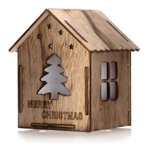 Dekorační vánoční dřevěný domeček s LED osvětlením s motivem stromečku 13x11x10,5 cm