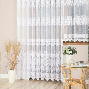 Dekorační vzorovaná záclona na žabky OKSANA LONG bílá 300x250 cm (cena za 1 kus dlouhé záclony) MyBestHome