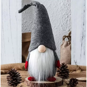 Vánoční skřítek pro štěstí ELFI šedý 14x25 cm s čapkou 40 cm Mybesthome