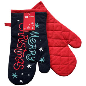 Vánoční kuchyňské rukavice chňapky CHRISTMASSY modrá 18x30 cm 100% bavlna Balení 2 kusy - levá a pravá rukavice.