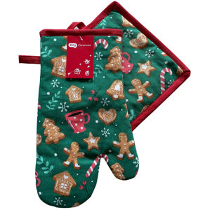 Vánoční kuchyňský set vánoční rukavice/chňapka CHRISTMASSY zelená 18x30 cm/20X20 cm 100% bavlna Balení 2 kusy - pravá rukavice + chňapka