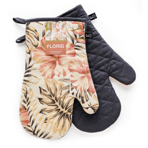 Kuchyňské bavlněné rukavice - chňapky FLORID šedá 100% bavlna 19x30 cm Balení 2 kusy - levá a pravá rukavice.