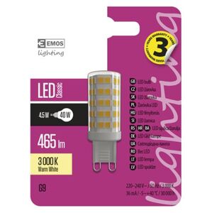 Emos LED žárovka Classic JC A++ 4,5W G9 teplá bílá