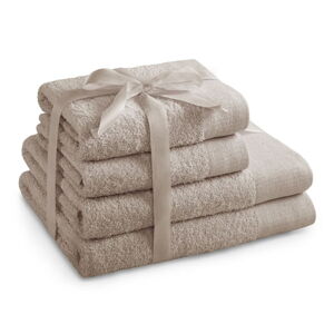 Béžové froté bavlněné ručníky a osušky v sadě 2 ks Amari – AmeliaHome