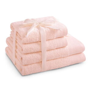Světle růžové froté bavlněné ručníky a osušky v sadě 2 ks Amari – AmeliaHome