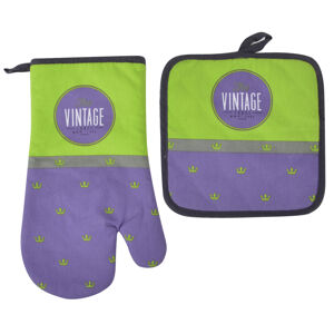 Kuchyňský SET rukavice/chňapka VINTAGE fialová, 18x30 cm/20X20 cm , 100% bavlna