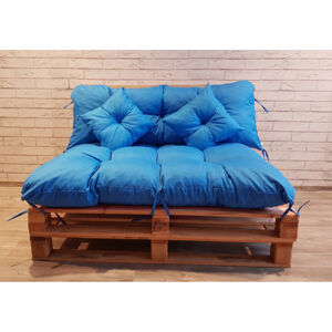 Polstr CARLOS SET color 39 modrá, sedák 120x80 cm, opěrka 120x40 cm, 2x polštáře 30x30 cm, paletové prošívané sezení Mybesthome
