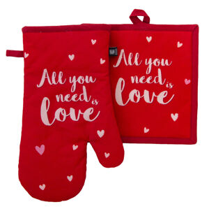 Vánoční kuchyňský set vánoční rukavice/chňapka ADORE červená, 18x30 cm/20X20 cm 100% bavlna Balení 2 kusy - pravá rukavice + chňapka