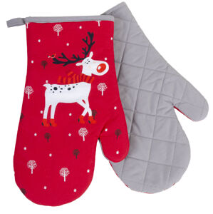 Vánoční kuchyňské rukavice chňapky RUDOLPHO červená 18x30 cm 100% bavlna Balení 2 kusy - levá a pravá rukavice.