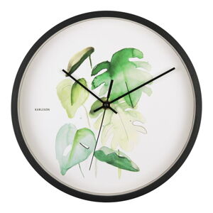 Zeleno-bílé nástěnné hodiny v černém rámu Karlsson Monstera, ø 26 cm
